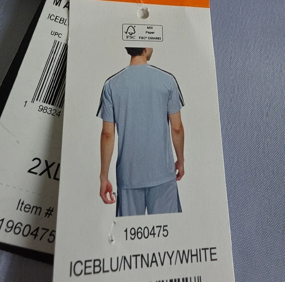 ADIDAS Light Blue Men's Athletic Tee with Contrast Shoulder Stripes